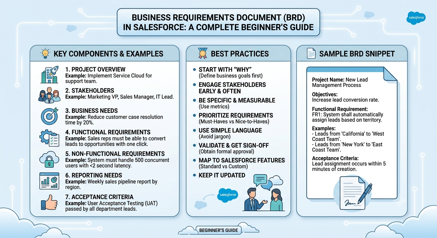 Business Requirements Document (BRD) in Salesforce: A Complete Beginner’s Guide with Examples, Best Practices & Sample BRD